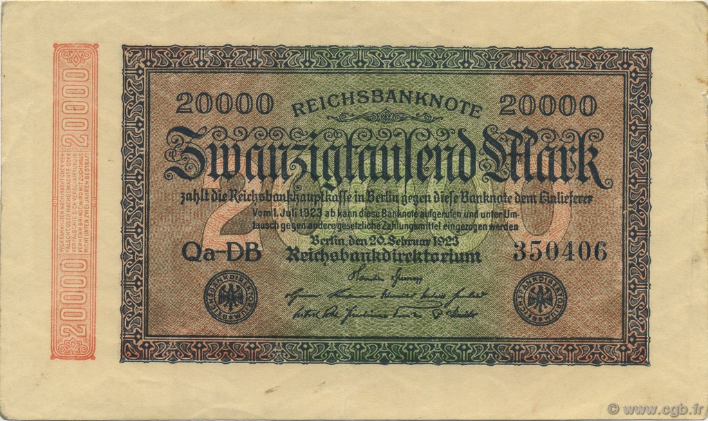 20000 Mark ALLEMAGNE  1923 P.085b SUP