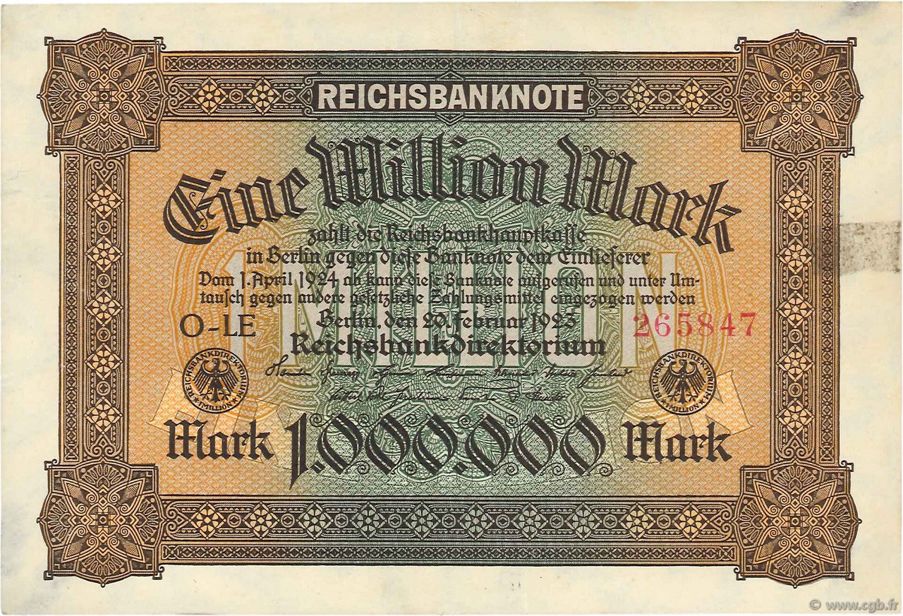 1 Million Mark DEUTSCHLAND  1923 P.086a SS