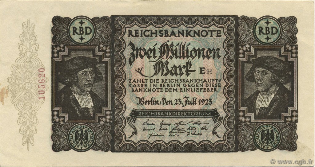 2 Millions Mark GERMANY  1923 P.089a AU
