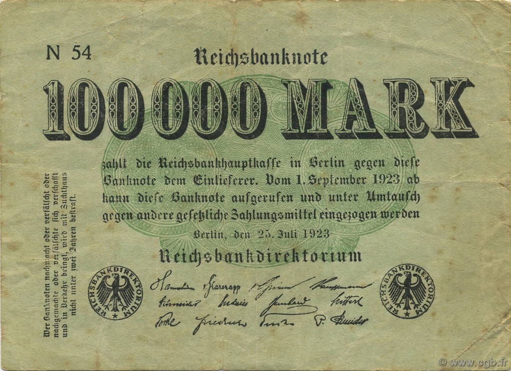 100000 Mark ALLEMAGNE  1923 P.091a TB