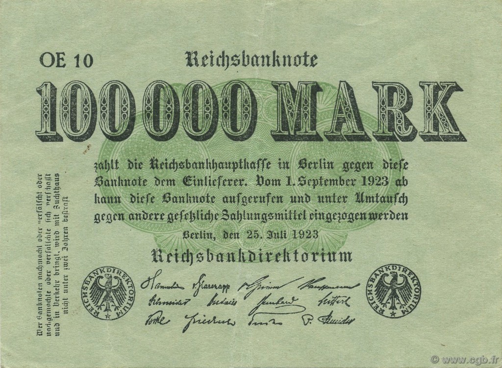 100000 Mark DEUTSCHLAND  1923 P.091a VZ