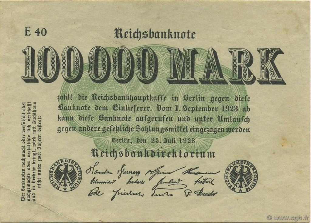 100000 Mark GERMANIA  1923 P.091b BB