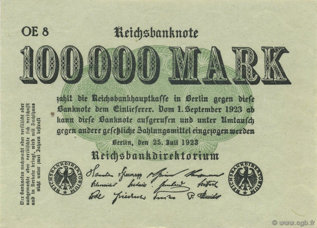 100000 Mark GERMANIA  1923 P.091b q.FDC