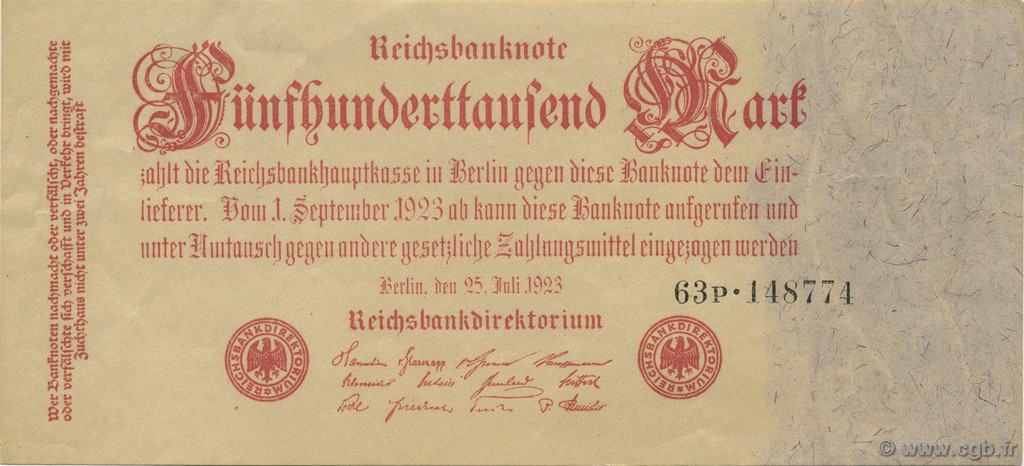 500000 Mark GERMANY  1923 P.092 AU