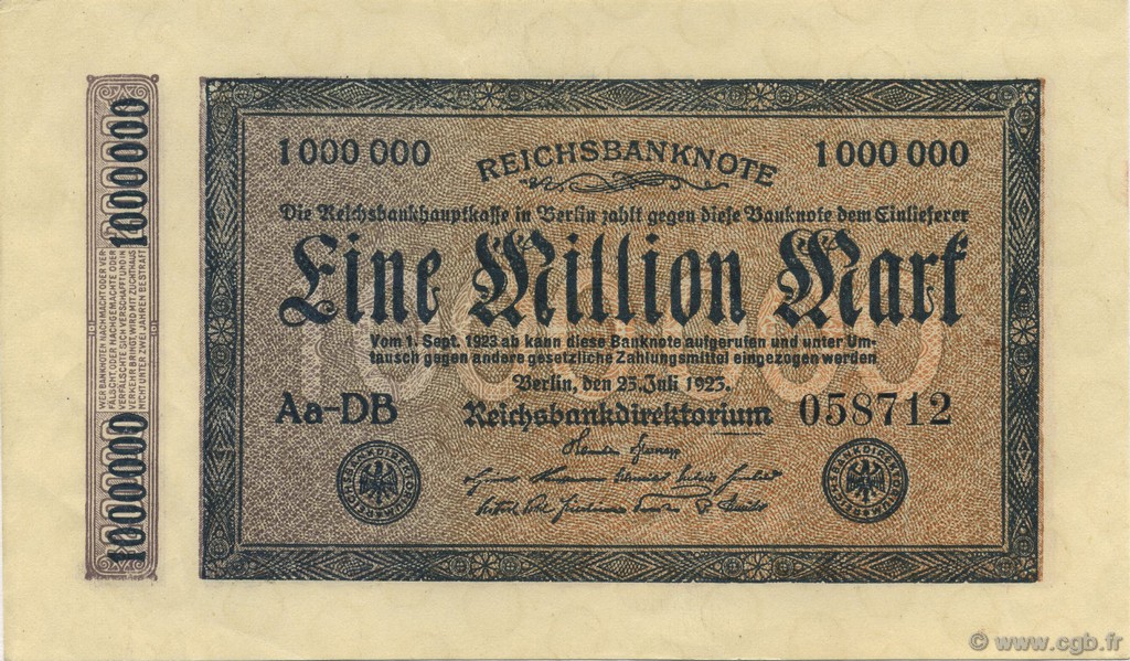 1 Million Mark GERMANY  1923 P.093 AU