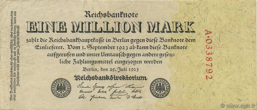 1 Million Mark DEUTSCHLAND  1923 P.094 fVZ