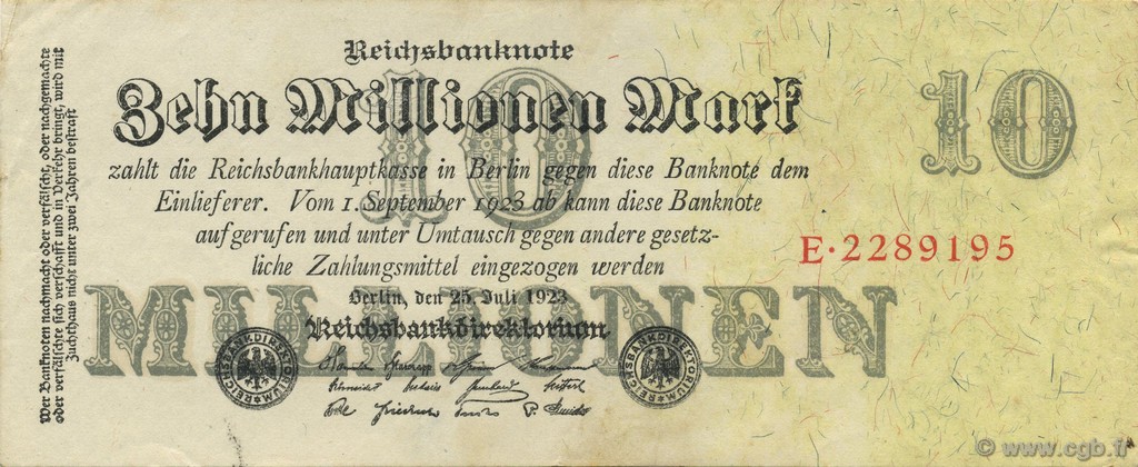 10 Millions Mark GERMANY  1923 P.096 XF