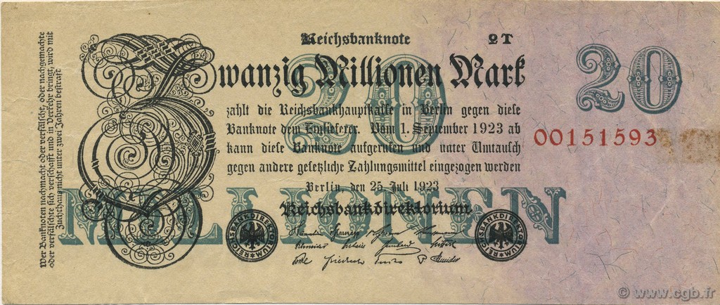 20 Millions Mark ALLEMAGNE  1923 P.097b TTB