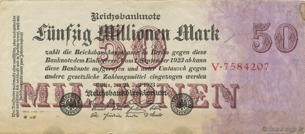 50 Millions Mark ALLEMAGNE  1923 P.098a TTB+