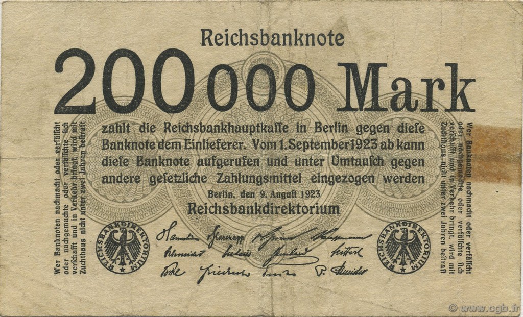 200000 Mark GERMANY  1923 P.100 F