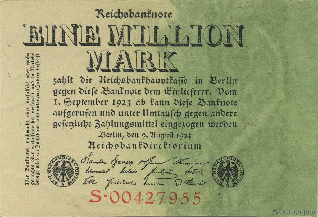 1 Million Mark GERMANY  1923 P.101 XF