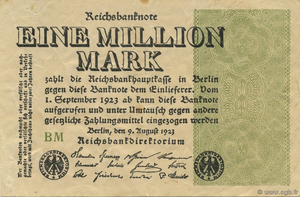 1 Million Mark GERMANIA  1923 P.102c q.SPL