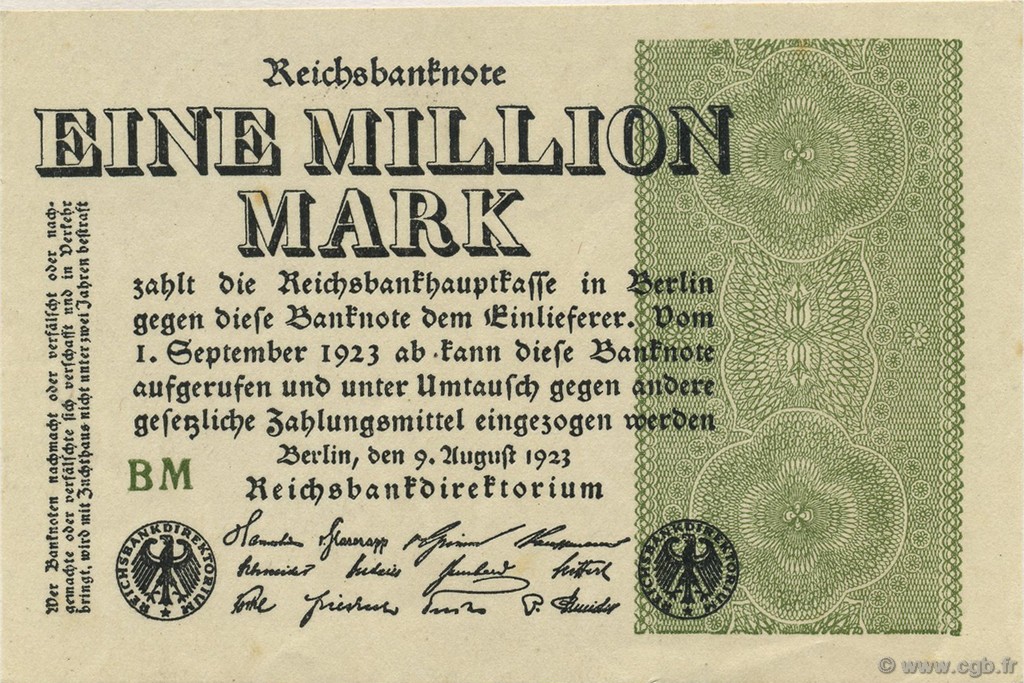 1 Million Mark GERMANY  1923 P.102d UNC-
