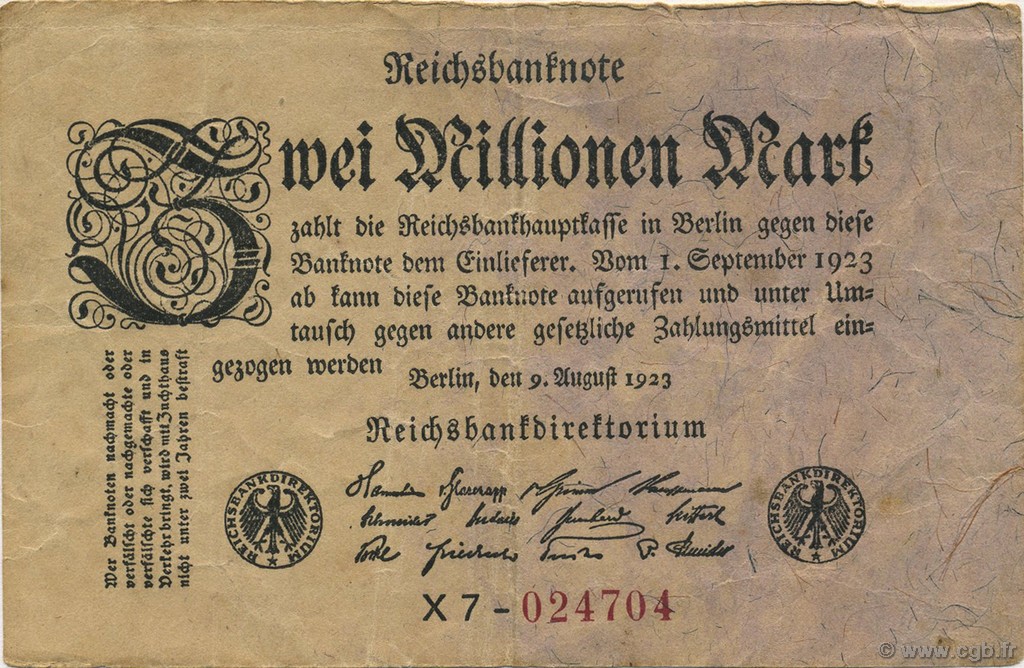 2 Millions Mark GERMANY  1923 P.103 F+