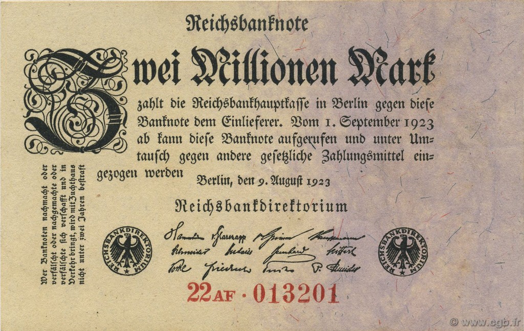 2 Millions Mark GERMANY  1923 P.103 XF+