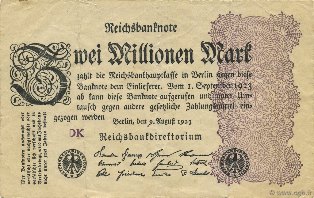 2 Millions Mark GERMANY  1923 P.104b VF