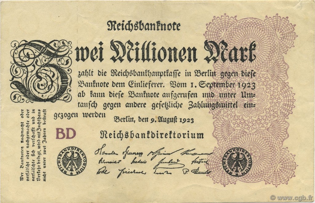 2 Millions Mark DEUTSCHLAND  1923 P.104b VZ