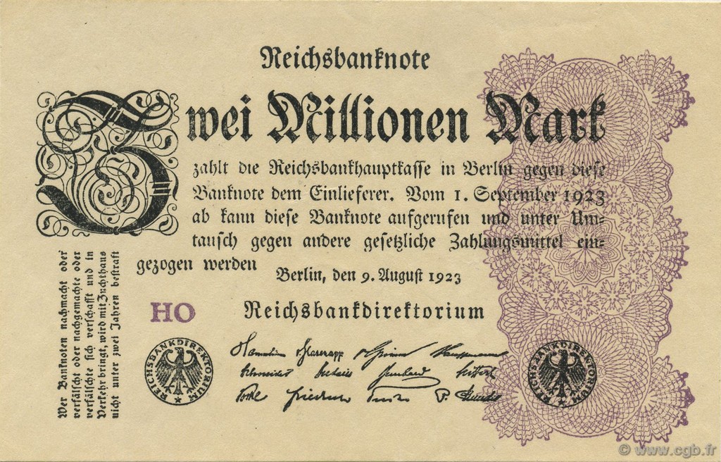 2 Millions Mark GERMANY  1923 P.104c AU