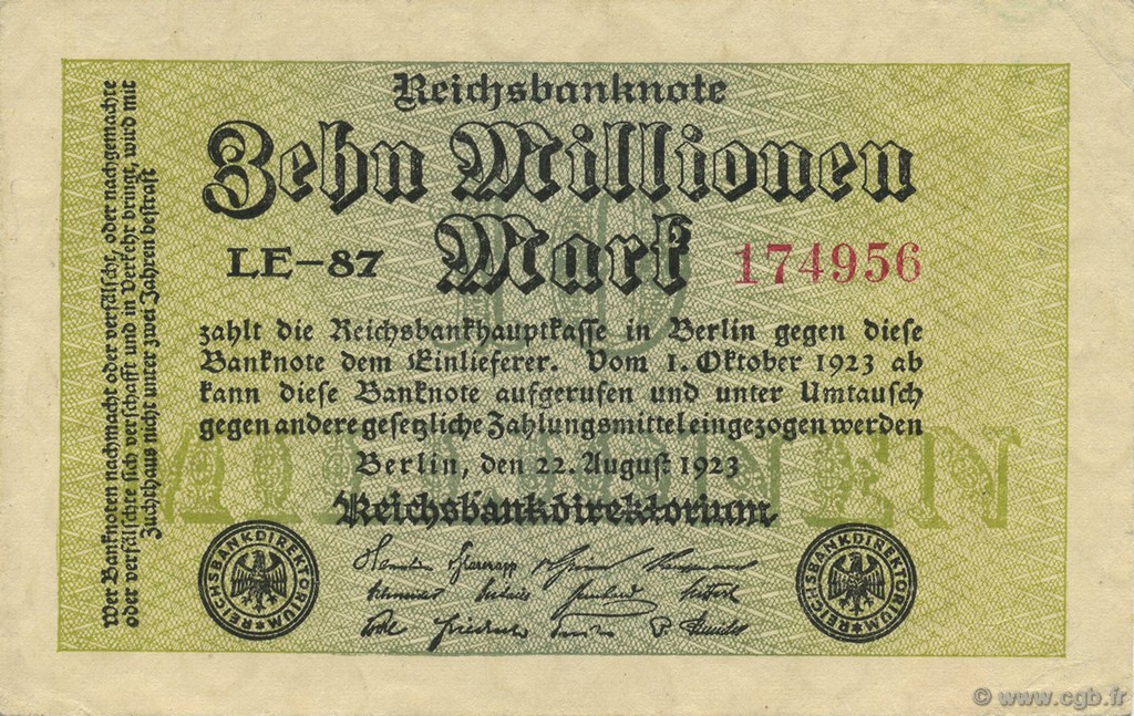 10 Millions Mark GERMANY  1923 P.106b XF+