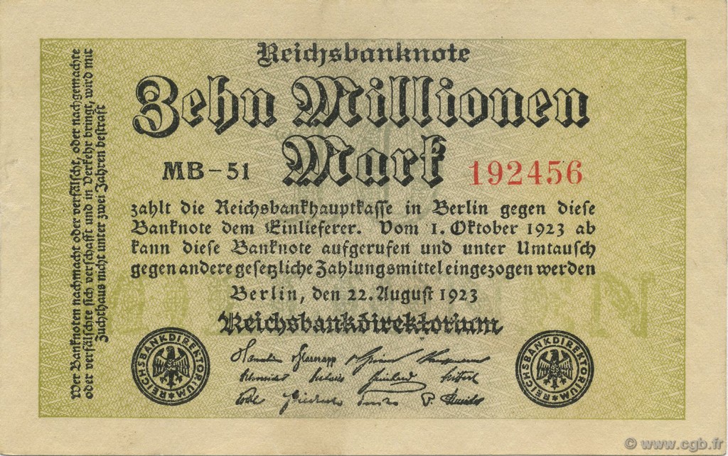 10 Millions Mark GERMANY  1923 P.106c XF