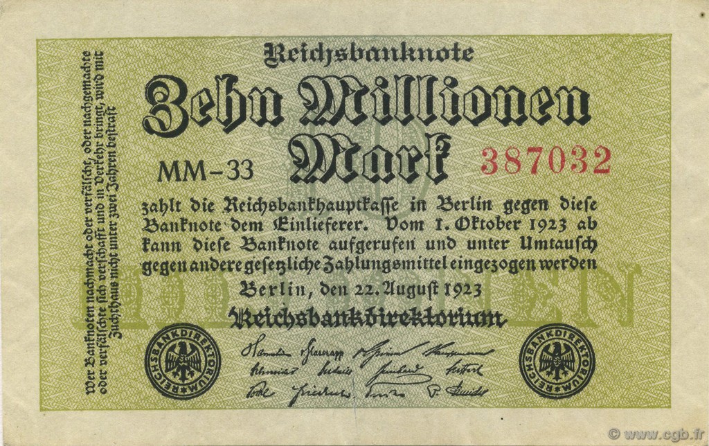10 Millions Mark GERMANY  1923 P.106d AU