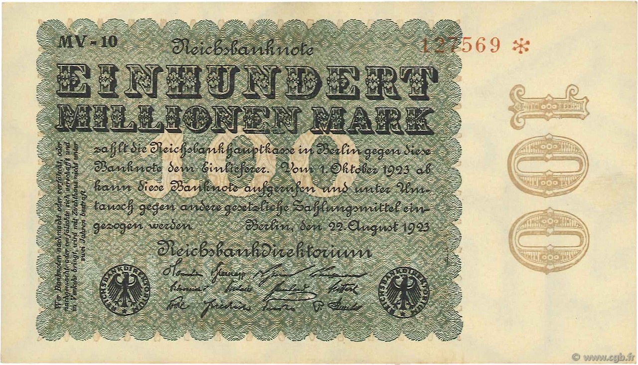 100 Millions Mark GERMANIA  1923 P.107c AU