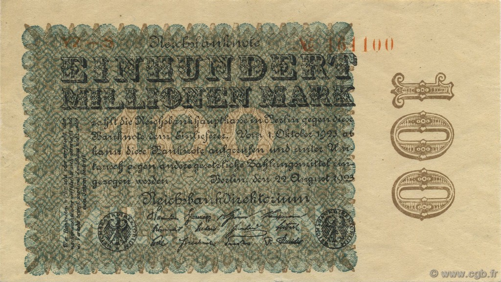 100 Millions Mark GERMANIA  1923 P.107d q.AU