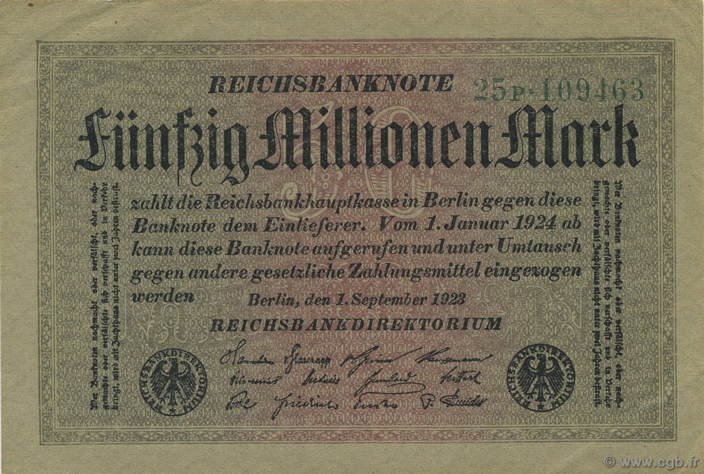 50 Millions Mark GERMANY  1923 P.109a XF-