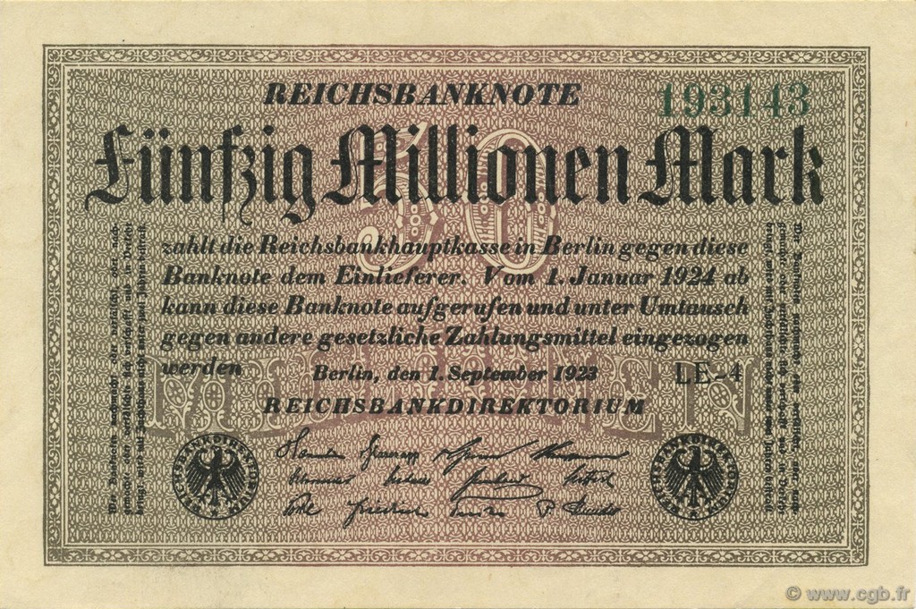 50 Millions Mark ALLEMAGNE  1923 P.109c pr.NEUF
