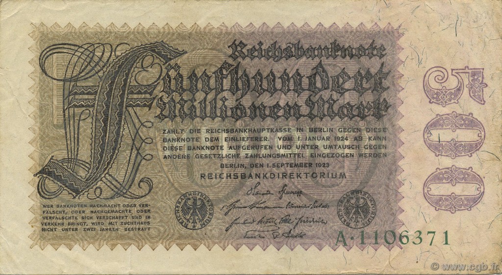 500 Millions Mark GERMANIA  1923 P.110a q.SPL