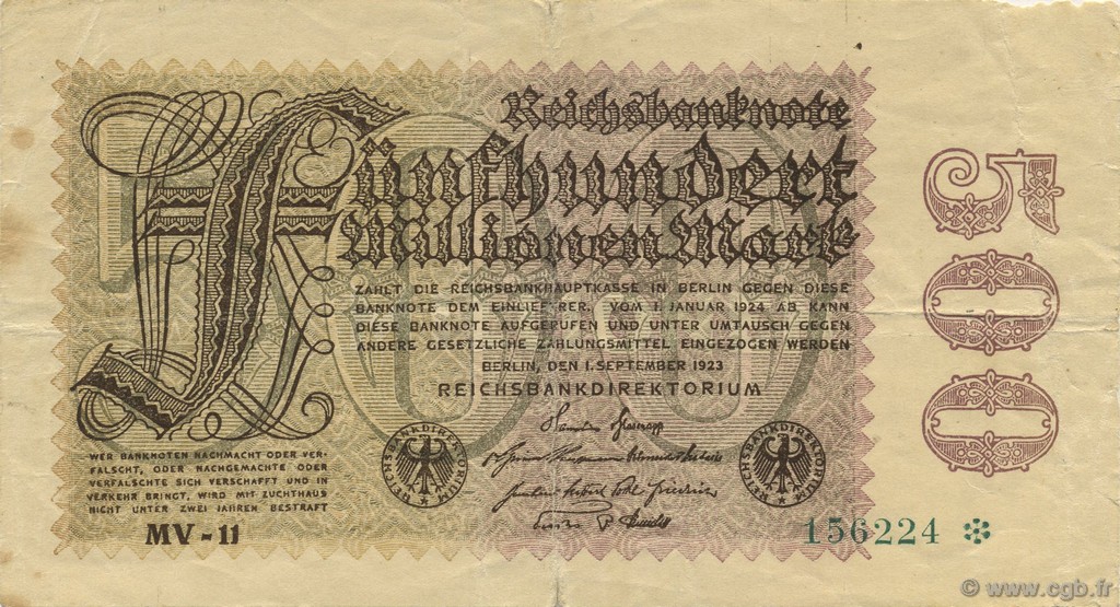 500 Millions Mark GERMANY  1923 P.110d G
