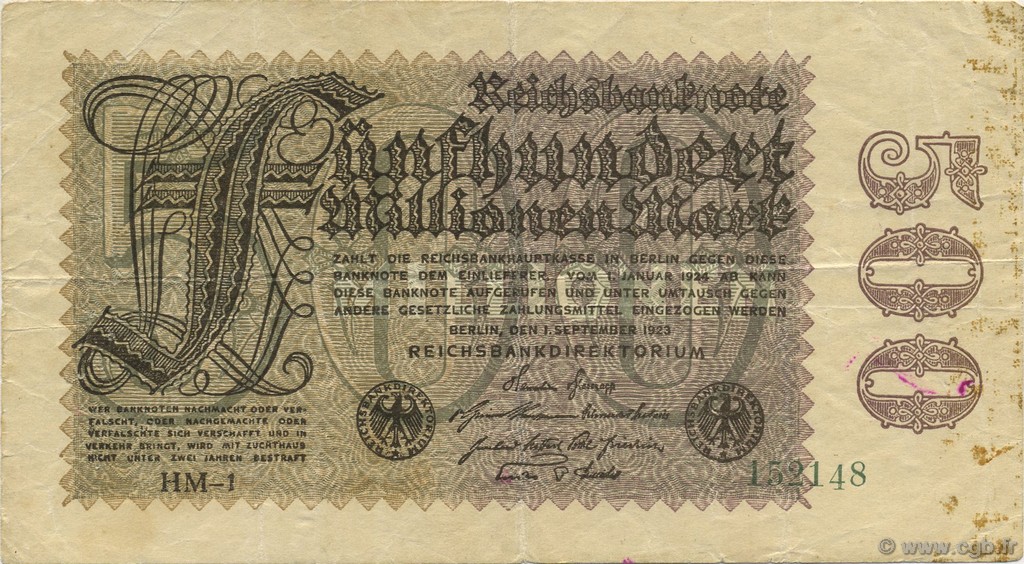 500 Millions Mark GERMANIA  1923 P.110d BB
