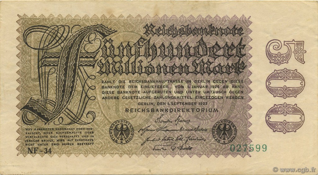 500 Millions Mark GERMANIA  1923 P.110d SPL