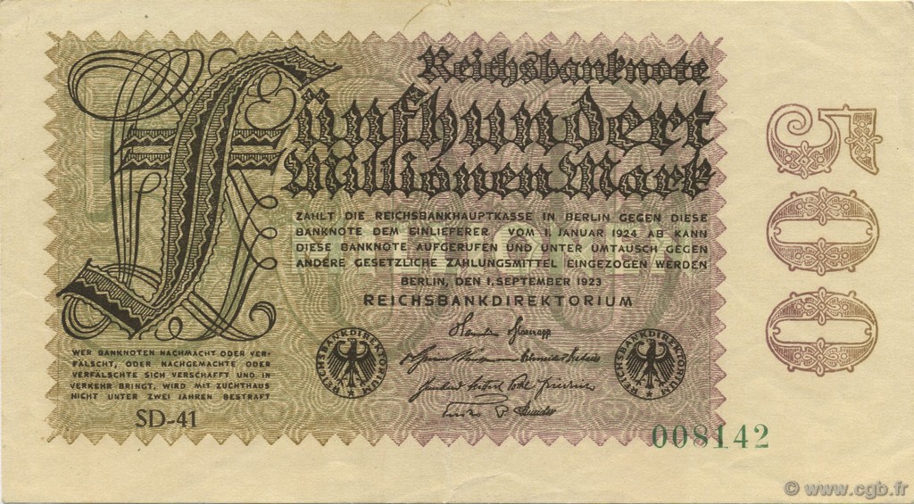 500 Millions Mark GERMANIA  1923 P.110d q.AU