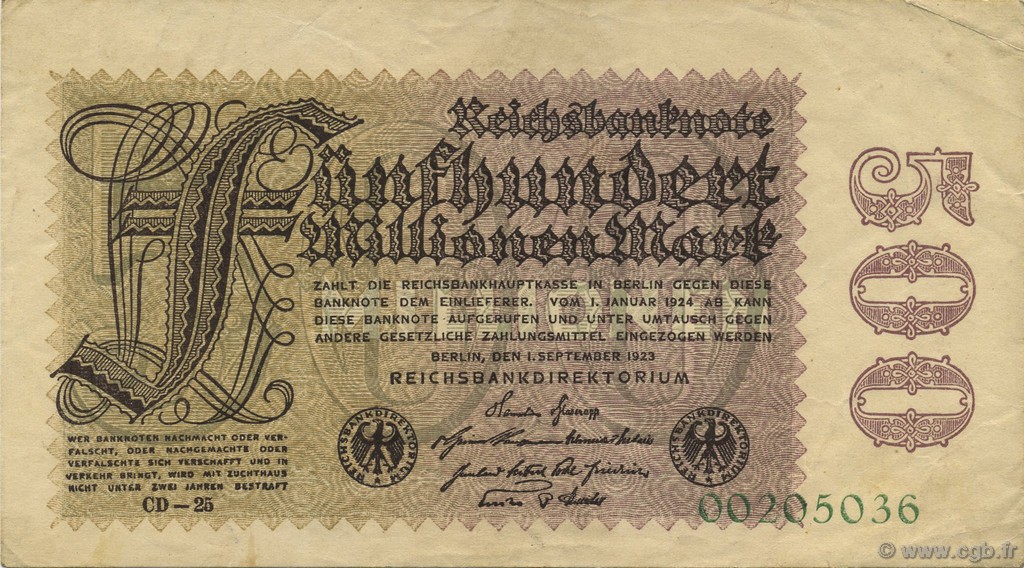 500 Millions Mark GERMANIA  1923 P.110d q.SPL