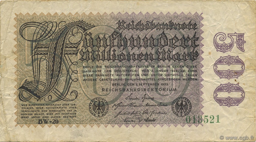 500 Millions Mark GERMANY  1923 P.110e F