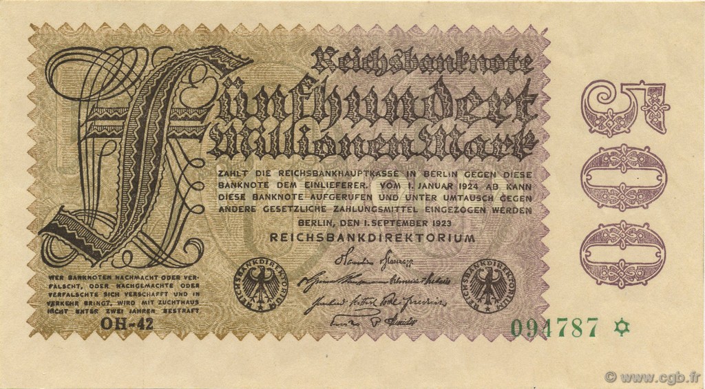 500 Millions Mark GERMANIA  1923 P.110f q.FDC