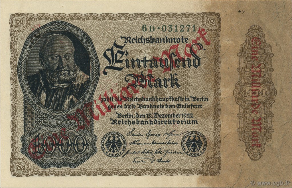 1 Milliard Mark GERMANIA  1923 P.113a q.FDC