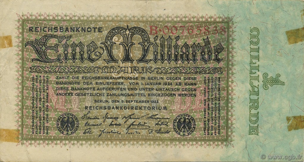 1 Milliard Mark GERMANY  1923 P.114 VF