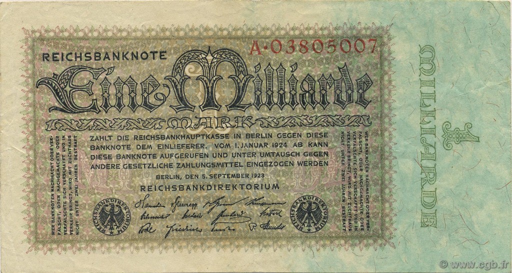 1 Milliard Mark DEUTSCHLAND  1923 P.114 SS