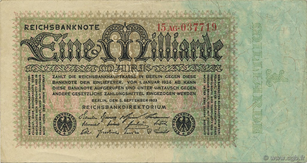 1 Milliard Mark DEUTSCHLAND  1923 P.114 SS