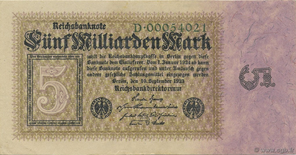 5 Milliards Mark GERMANY  1923 P.115a XF