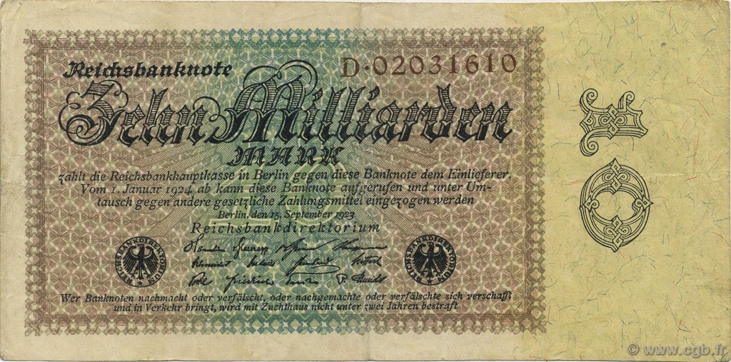 10 Milliards Mark GERMANY  1923 P.116a VF
