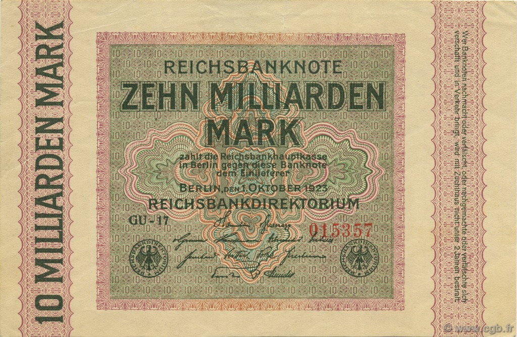 10 Milliards Mark GERMANIA  1923 P.117a SPL+