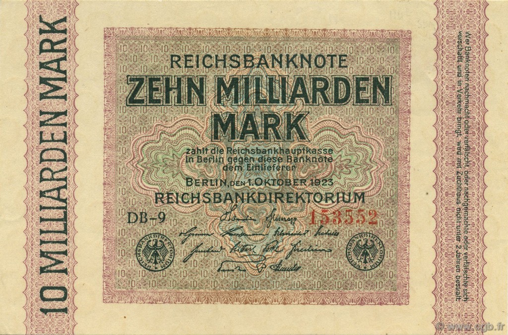 10 Milliards Mark GERMANY  1923 P.117b UNC-