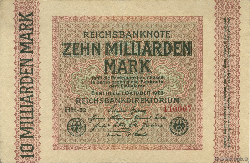 10 Milliards Mark GERMANY  1923 P.117e XF