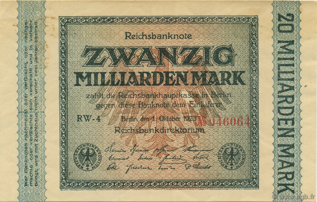 20 Milliards Mark GERMANY  1923 P.118a XF