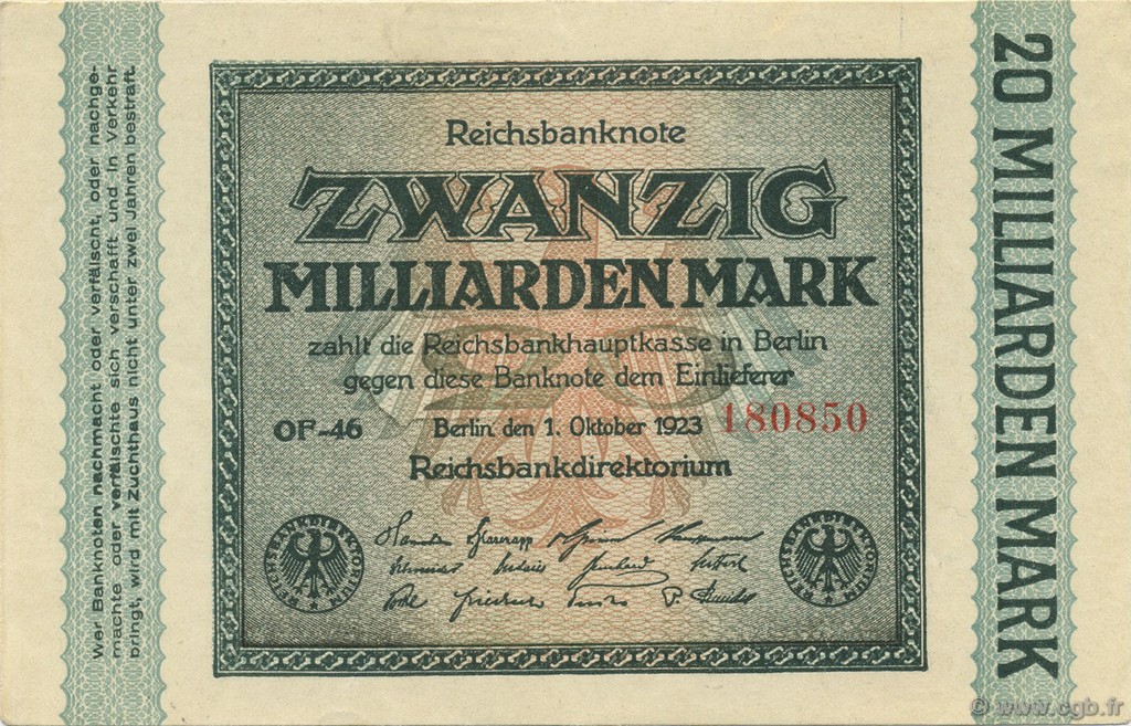 20 Milliards Mark GERMANIA  1923 P.118a AU