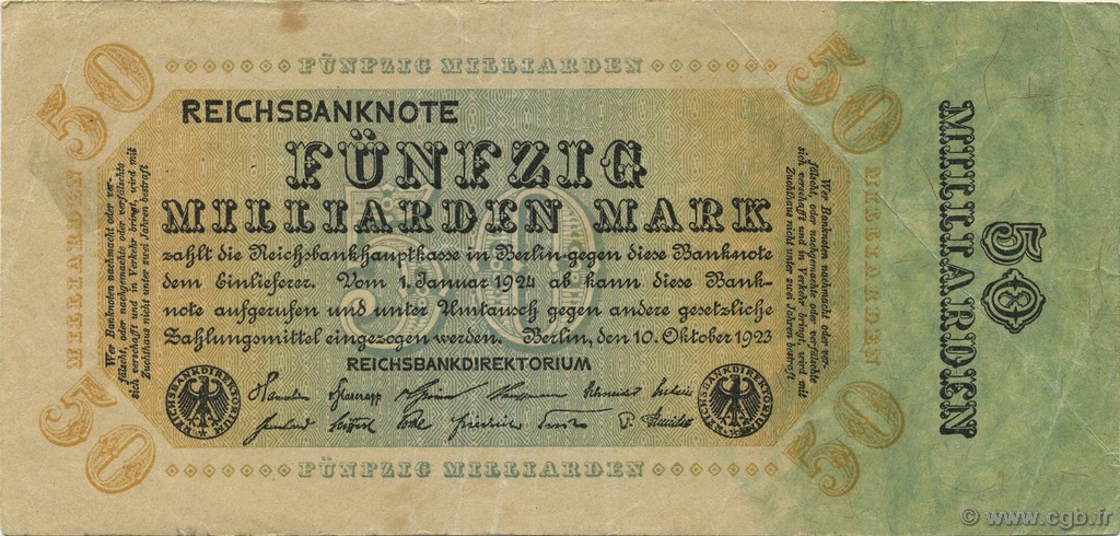 50 Milliards Mark GERMANY  1923 P.119a VF