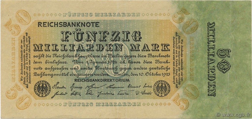 50 Milliards Mark GERMANY  1923 P.119a XF+